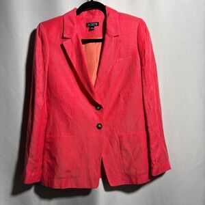 J Crew Hot Pink Linen Blend Blazer Jacket Womens 4 Two Button Pockets Barbie